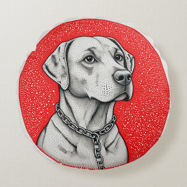 Almofada Redonda Cachorro labrador dentro de um círculo decorativo (Frente)