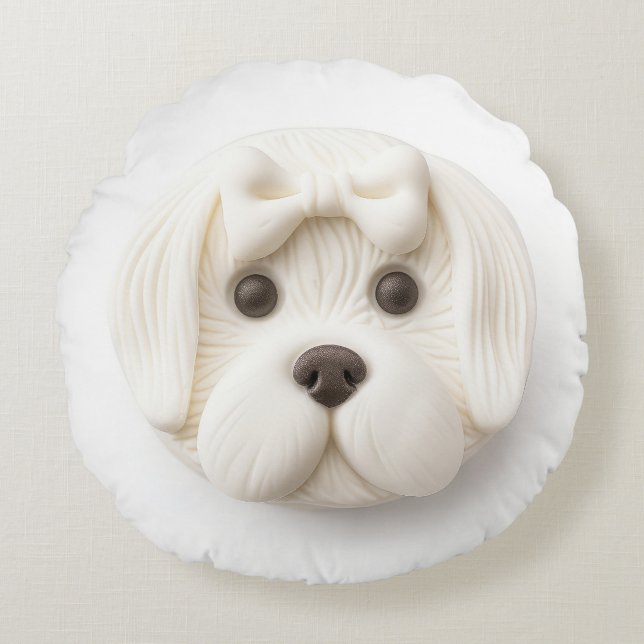 Almofada Redonda Cachorro Maltês 3D Inspirado (Frente)