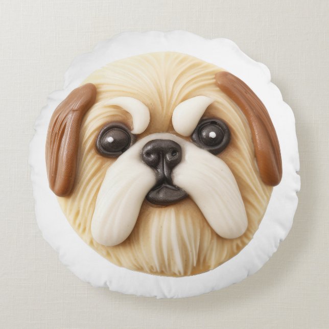 Almofada Redonda Cachorro Pequinês 3D Inspirado (Frente)