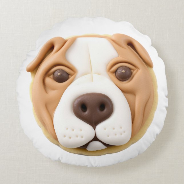 Almofada Redonda Cachorro Pitbull 3D Inspirado (Frente)