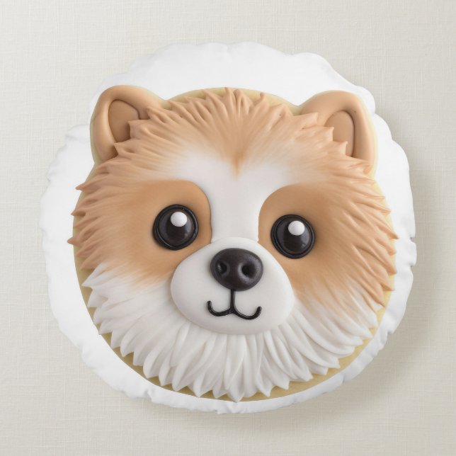 Almofada Redonda Cachorro Pomerânia Inspirado em 3D (Frente)