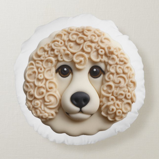 Almofada Redonda Cachorro Poodle 3D Inspirado (Verso)