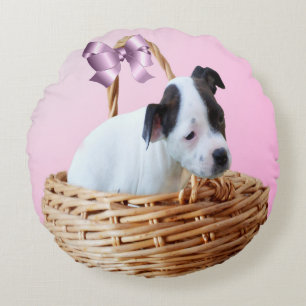 Almofada Redonda Cachorro Preto White Staffordshire, Cushion Redond