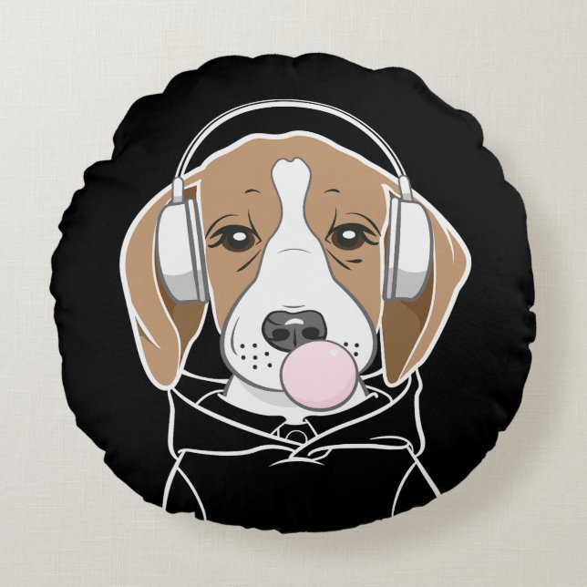 Almofada Redonda Cachorro Refrigerado com Bubblegum Cute Engraçado  (Frente)