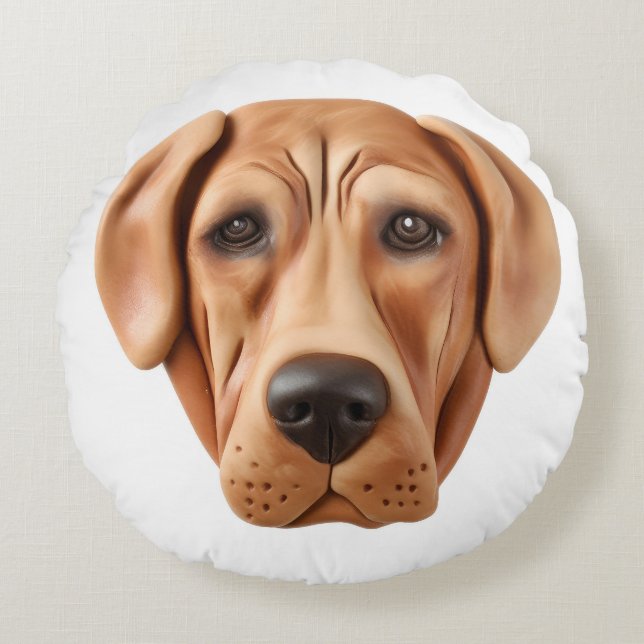 Almofada Redonda Cachorro Rhodesian Ridgeback Inspirado em 3D (Frente)