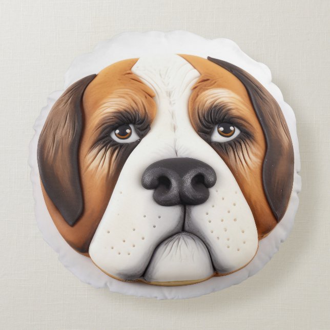 Almofada Redonda Cachorro São Bernardo Inspirado em 3D (Frente)