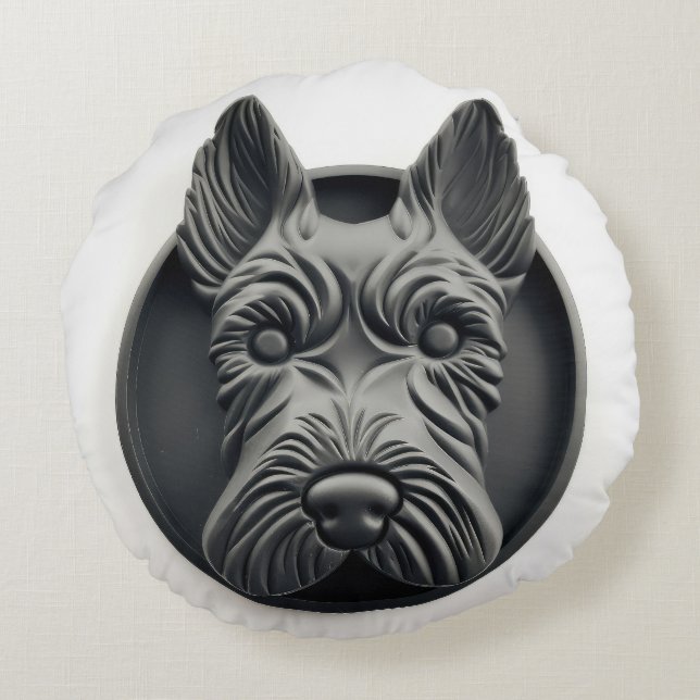 Almofada Redonda Cachorro Scottish Terrier Inspirado em 3D (Verso)