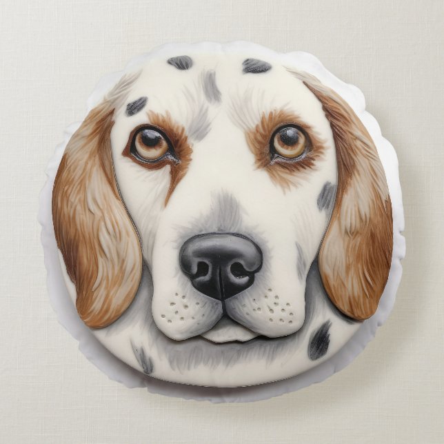 Almofada Redonda Cachorro Setter Inglês Inspirado em 3D (Frente)