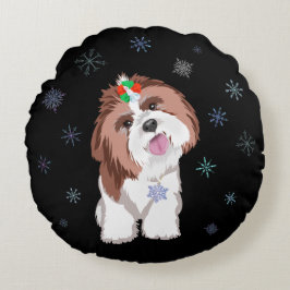 Almofada Redonda Cachorro Shih Tzu Alegre & Adorável Com Placa de I