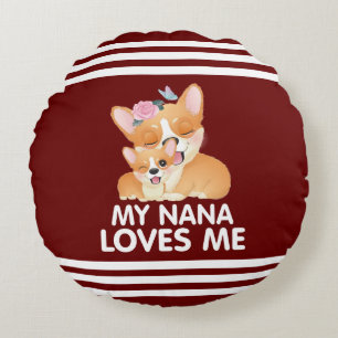 Almofada Redonda Cachorros de Corgi Bonitos - Minha Nana Me Ama