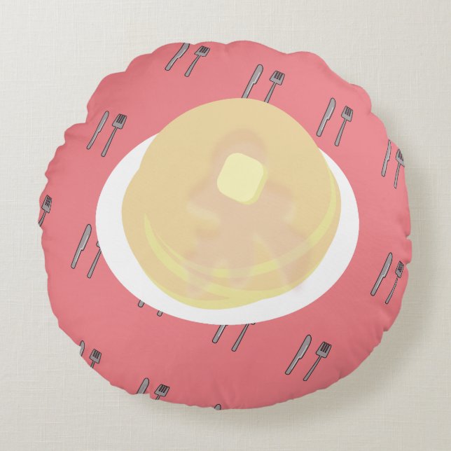 Almofada Redonda Café Da Manhã Com Grito De Pancake (Frente)
