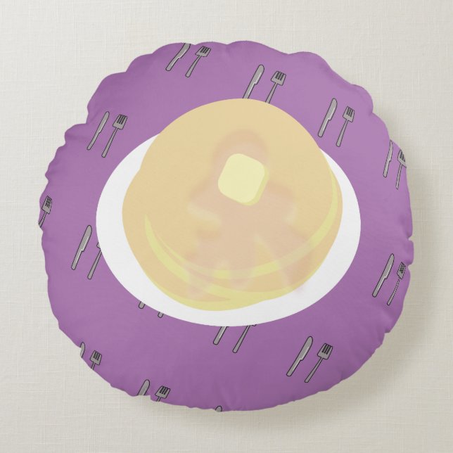 Almofada Redonda Café Da Manhã Com Grito De Pancake (Frente)