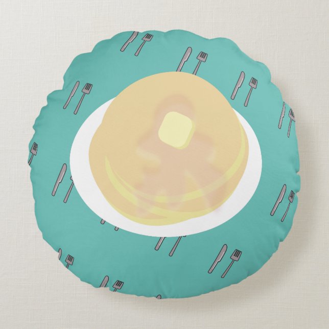 Almofada Redonda Café Da Manhã Com Grito De Pancake (Frente)