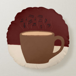 Almofada Redonda Café e Música - Xícara de Café com Vapor Musical