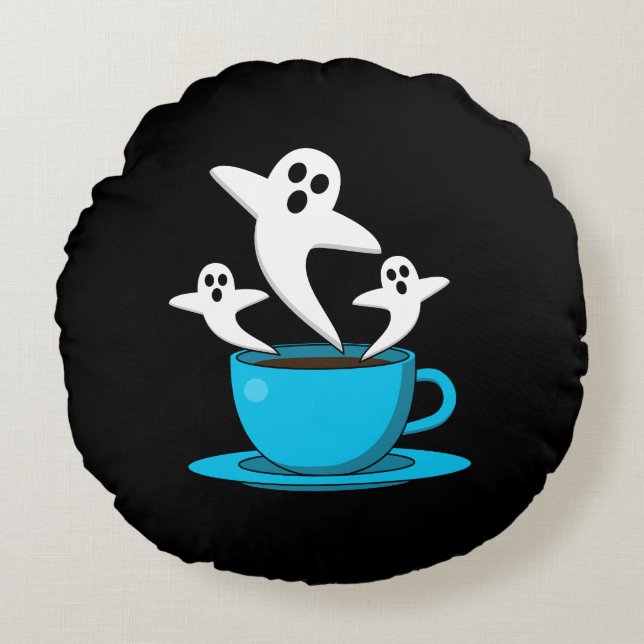 Almofada Redonda Café fumante fantasma (Frente)