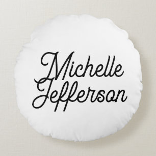 Almofada Redonda Caligrafia Negra Branca, Trendência Criativa Ameri