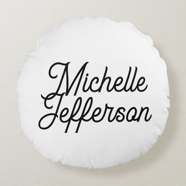 Almofada Redonda Caligrafia Negra Branca, Trendência Criativa Ameri (Frente)