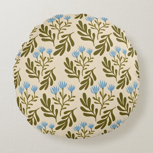 Almofada Redonda  Calm and Natural: Blue Flower Seamless Pattern (Frente)