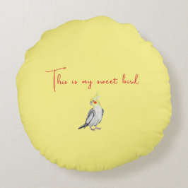 Almofada Redonda Calopsita fofa papagaio aquarela.