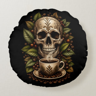 Almofada Redonda Camiseta Gráfica Vintage Floral Caveira Gótica