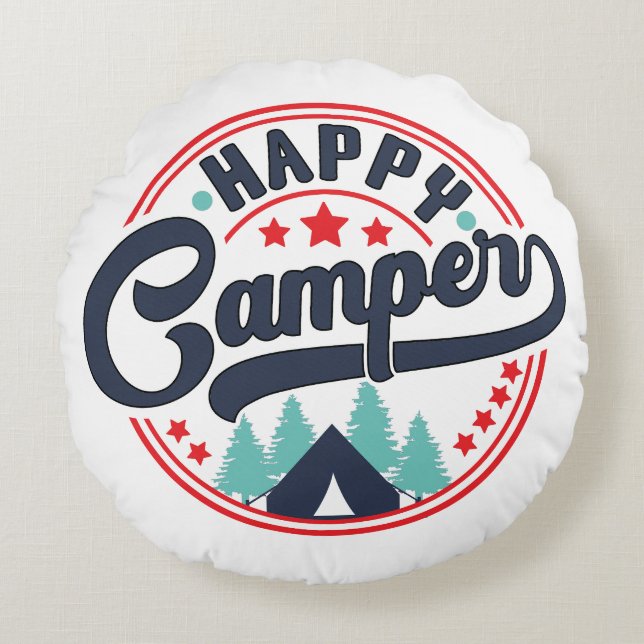 Almofada Redonda Campingista Feliz (Frente)