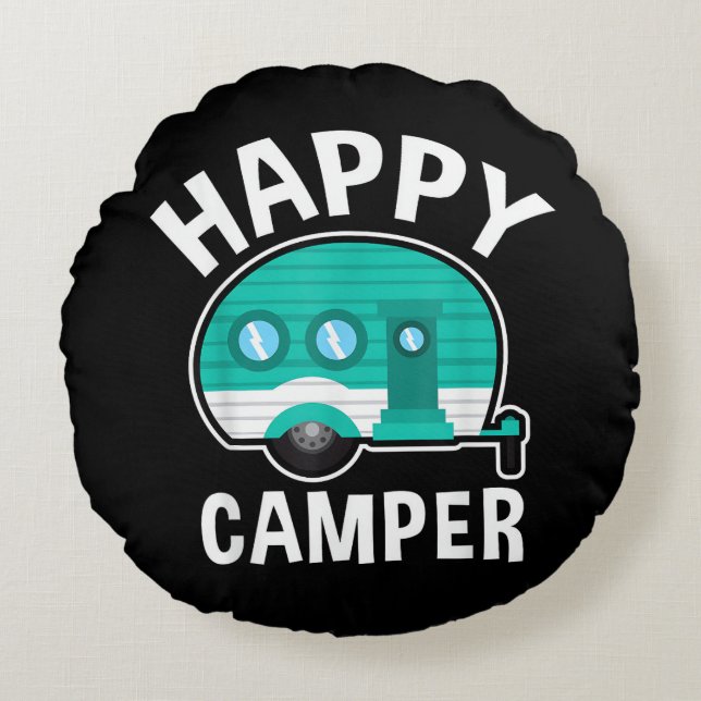 Almofada Redonda Campista Feliz Caravana de Carro de Acampamento Fé (Frente)