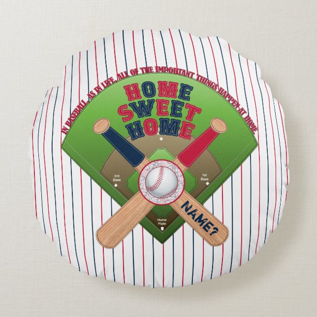 Almofada Redonda Campo de basebol,Travesseiro decorativo inicial 01 (Frente)