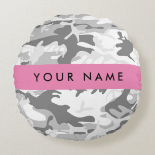 Almofada Redonda Camuflagem Cinza Neve de Inverno Personalize seu n