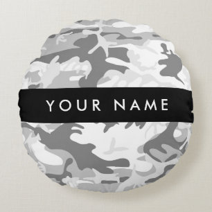Almofada Redonda Camuflagem Cinza Neve de Inverno Personalize seu n