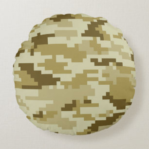 Almofada Redonda Camuflagem do deserto digital de 8 bits / Camo