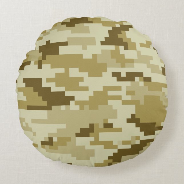 Almofada Redonda Camuflagem do deserto digital de 8 bits / Camuflag (Frente)