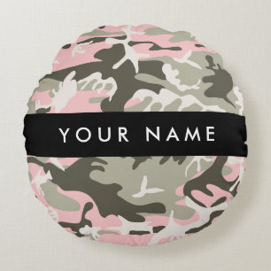 Almofada Redonda Camuflagem Rosa e Verde Personalize seu nome