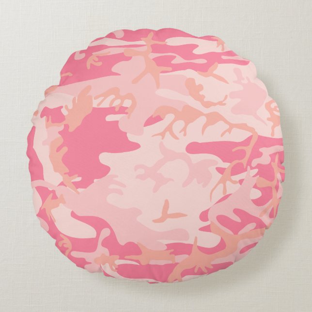 Almofada Redonda Camuflagem Rosa, Militar, Exército (Frente)