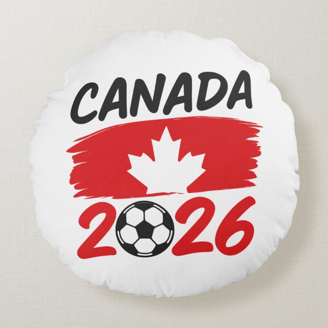 Almofada Redonda Canada 2026 Soccer Fan Design with Maple Leaf (Frente)