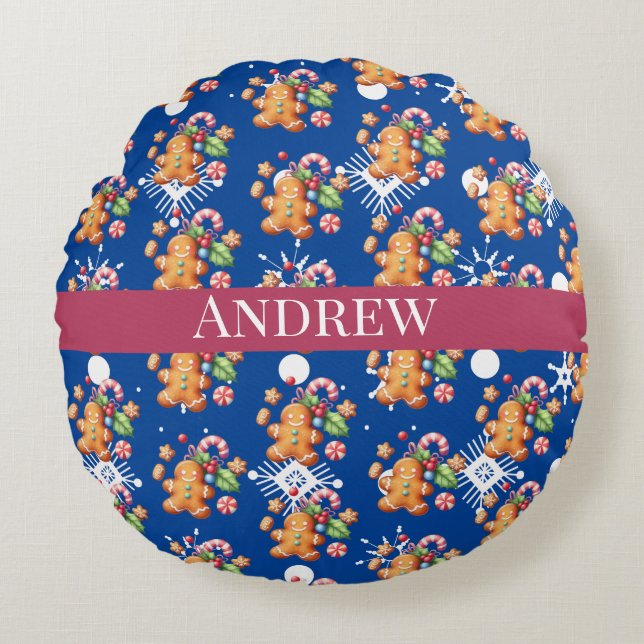 Almofada Redonda Candy Candy Canas de Natal Vermelho Azul (Frente)