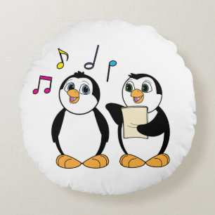 Almofada Redonda Cantando pinguins com música e notas