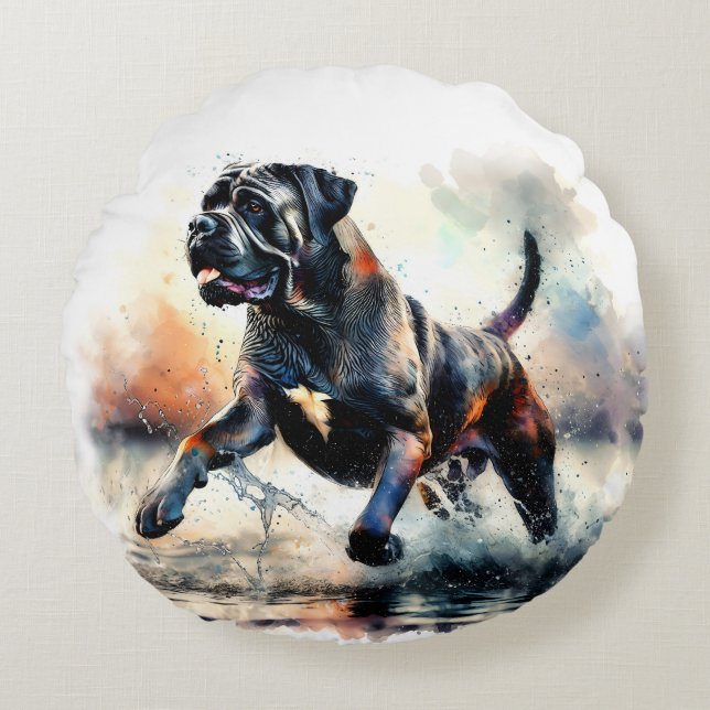 Almofada Redonda Cão Cane Corso em aquarela (Frente)