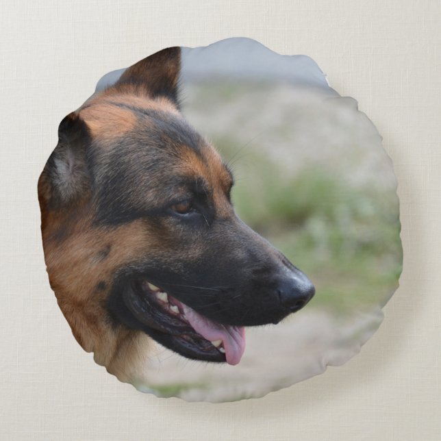 Almofada Redonda Cão de german shepherd doce (Verso)