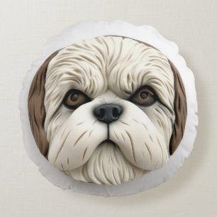 Almofada Redonda Cão Malti Tzu Inspirado em 3D