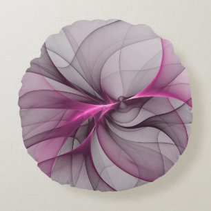 Almofada Redonda Caos Elegante Arte Fractal Abstrata Moderna Rosa