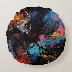 Almofada Redonda Caos vívidos - Impressão de Arte Expressionista po