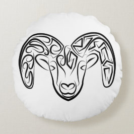 Almofada Redonda Capim/ovelha, tribal, preto e branco