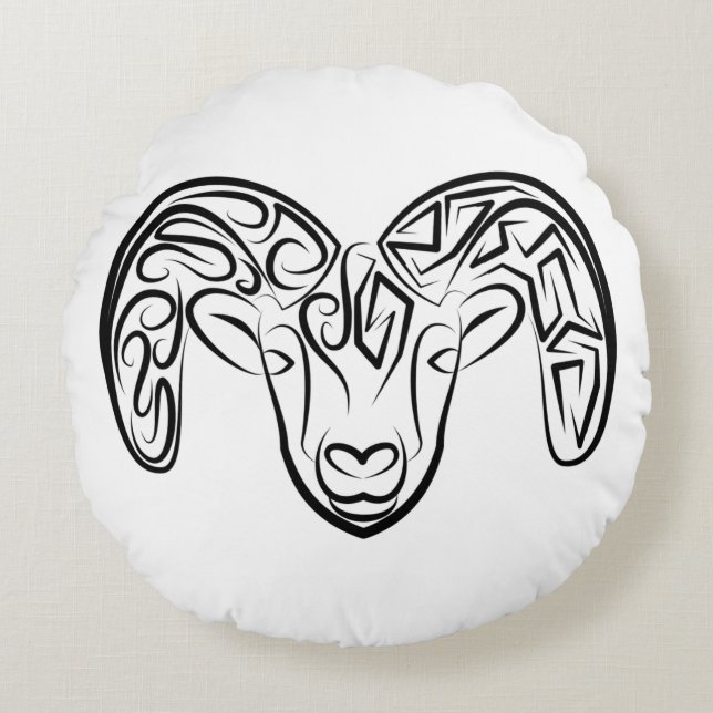 Almofada Redonda Capim/ovelha, tribal, preto e branco (Frente)