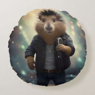 Almofada Redonda "Capivara de Mohawk: Rockeando o Rio!"