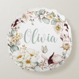 Almofada Redonda Caprichoso Boho Chic Coelho Coelhinho Botânico Flo