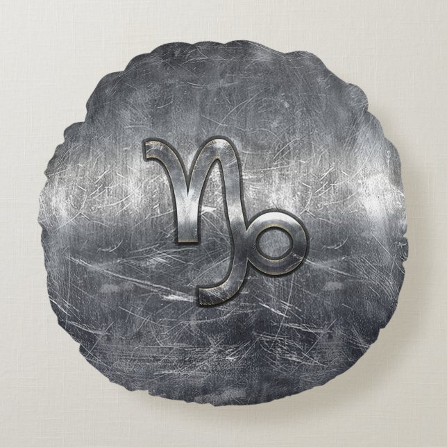 Almofada Redonda Capricórnio Símbolo Zodiac Grunge Estilo de Distân (Frente)