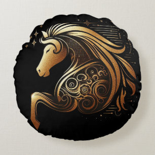 Almofada Redonda Capricórnio Zodíaco Cavalo Dourado Astrologia