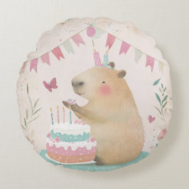 Almofada Redonda Capybara Birthday Bash Round Travesseiro decorativ