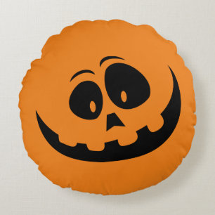Almofada Redonda Cara feliz da abóbora da Jack-O-Lanterna -