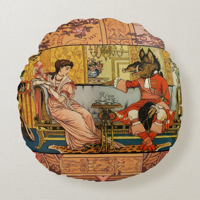 Almofada Redonda Caracteres de Contorno de Fada Clássica da Besta (Frente)